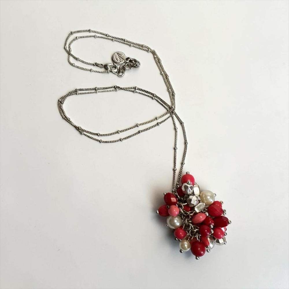 Vera Bradley 30" Cluster Pendant‎ Necklace Red Pink Silver Tone Bold Statement